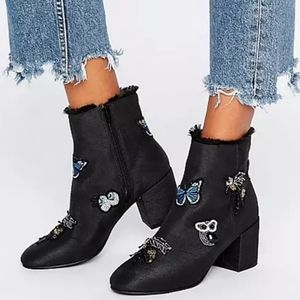 EUC ASOS Reiko Patchwork Beaded Embellished Ankle Boots UK6 US8